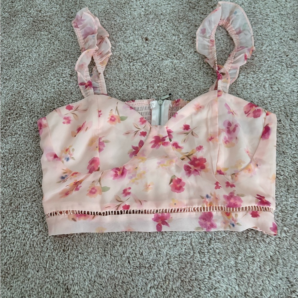 Kendall & Kylie Pink Ruffled Crop Tank Top